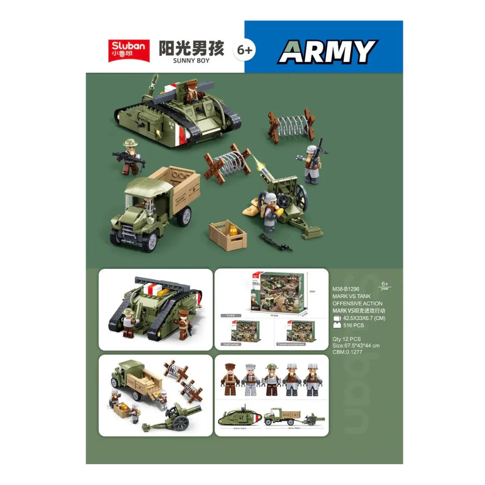 Army WW1 Mark V Tank Offensive 516 Pieces C12 - Image 7
