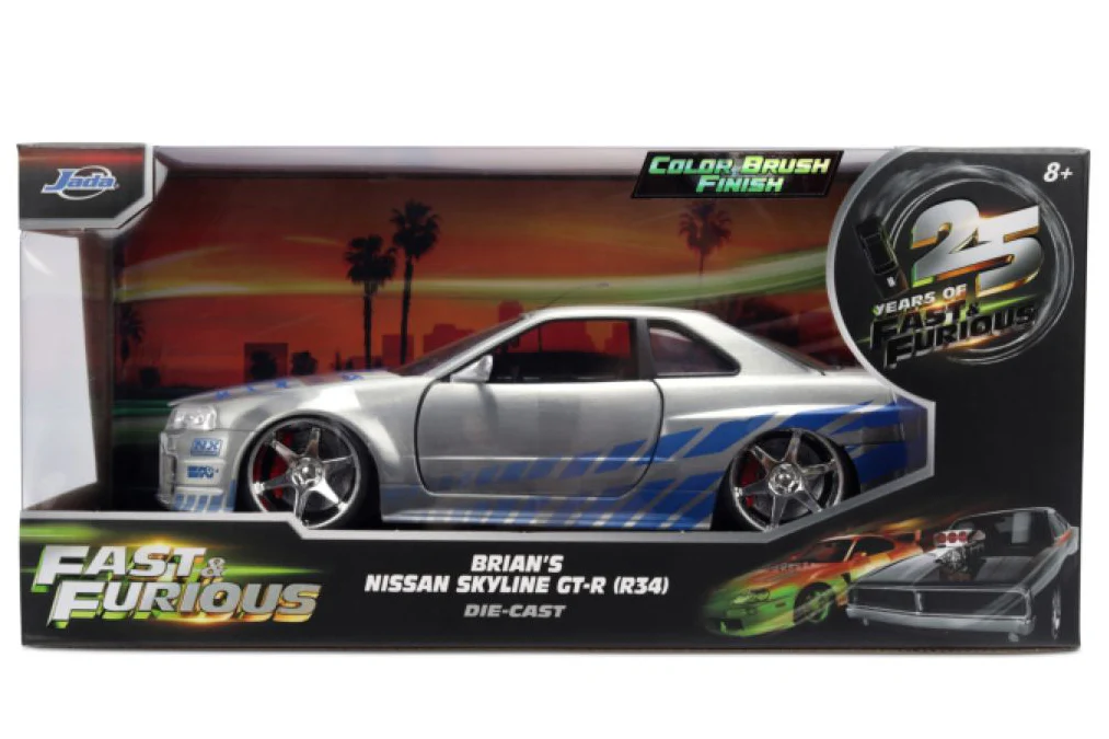 Fast & Furious - Brian's 2002 Nissan Skyline GT-R (BNR34) 1:24 Scale Diecast Vehicle Colour Brush Finish - Image 8