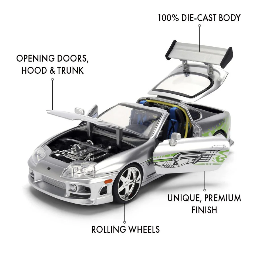 Fast & Furious - Brian's 1995 Toyota Supra Anniversary 1:24 Scale Diecast Vehicle Silver Finish - Image 6