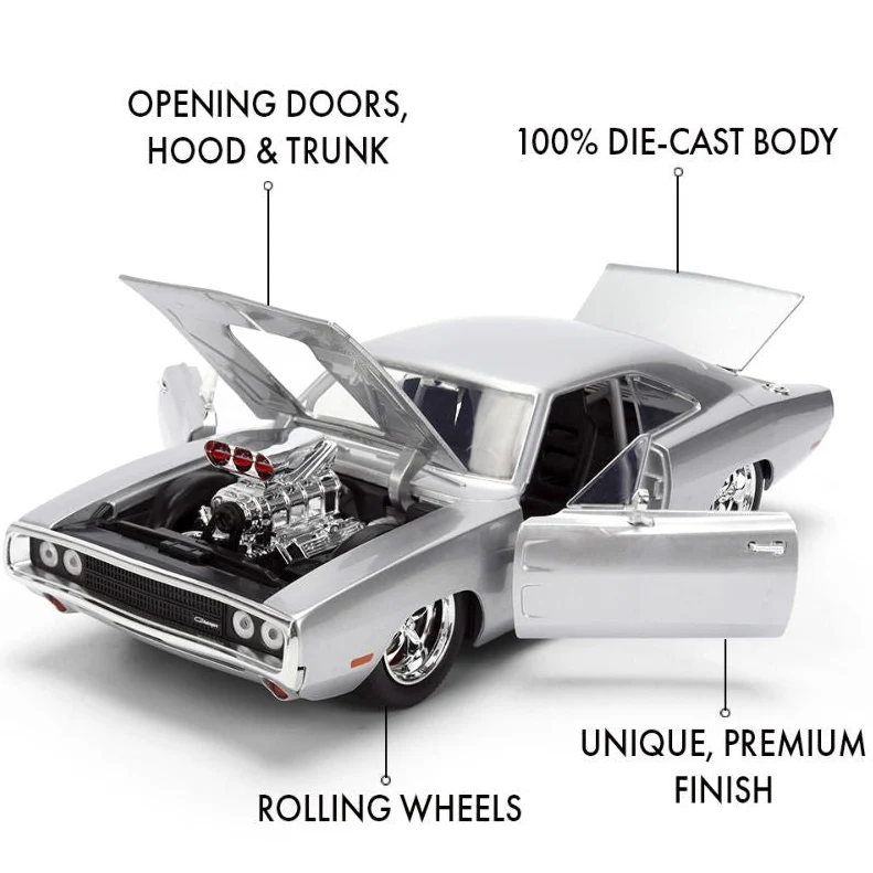 Fast & Furious - Dom’s 1970 Dodge Charger Anniversary Diecast Vehicle Silver Finish - Image 6