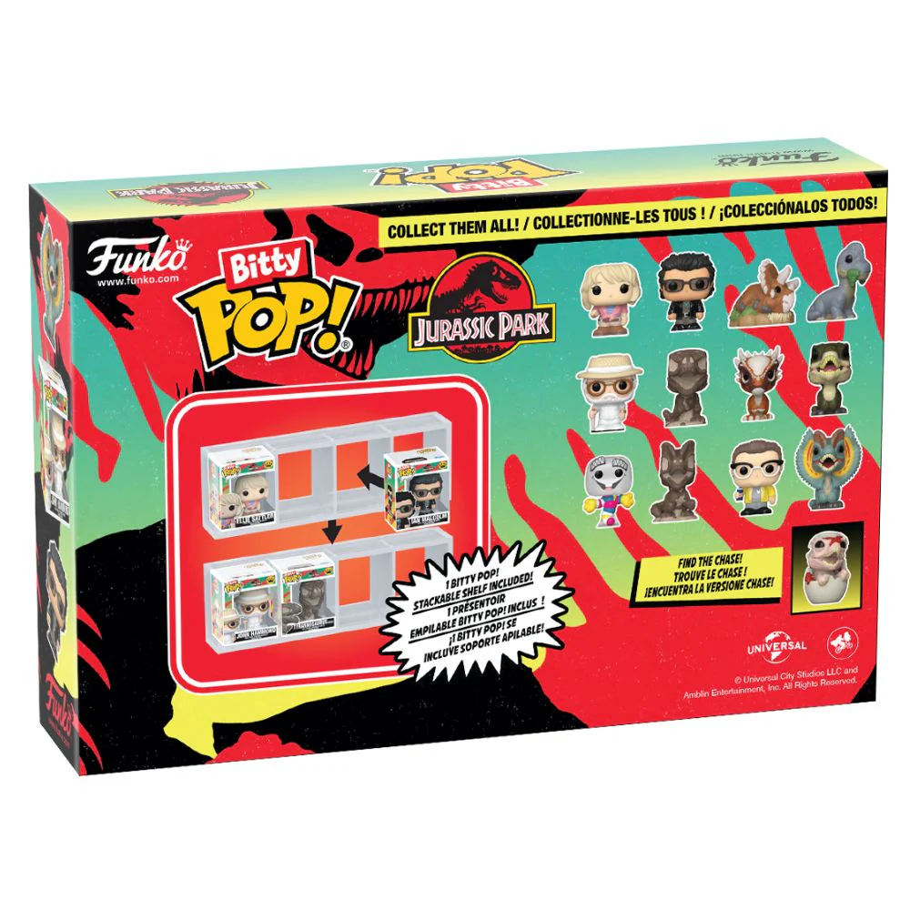 Jurassic Park - Mr DNA, Dilophosaurus Fossil, Dennis Nedry & Dilophosaurus Bitty Pop! Vinyl 4 Pack - Image 3