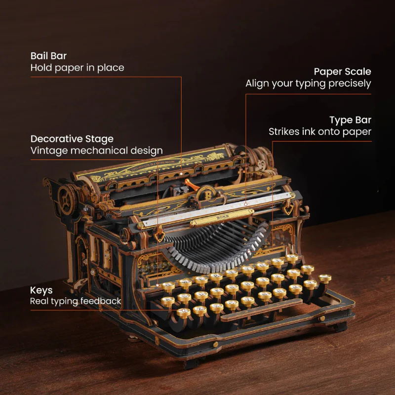 Robotime - Mechanical Models Typewriter Classic (Store Pickup Only) - Image 3