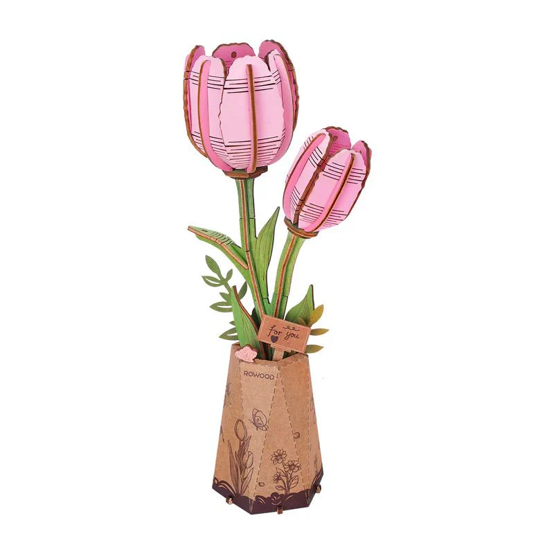 Robotime Wood Bloom Pink Tulip - Image 4