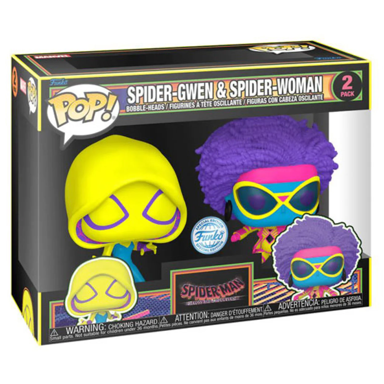 Spider-Man: Across the Spider-Verse - Spider-Gwen & Spider-Woman US Exclusive Blacklight Pop! 2-Pack - Image 3