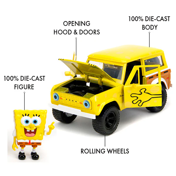 Spongebob Squarepants - 1972 Ford Bronco with Spongebob Figure 1:24 Scale Diecast Vehicle - Image 9
