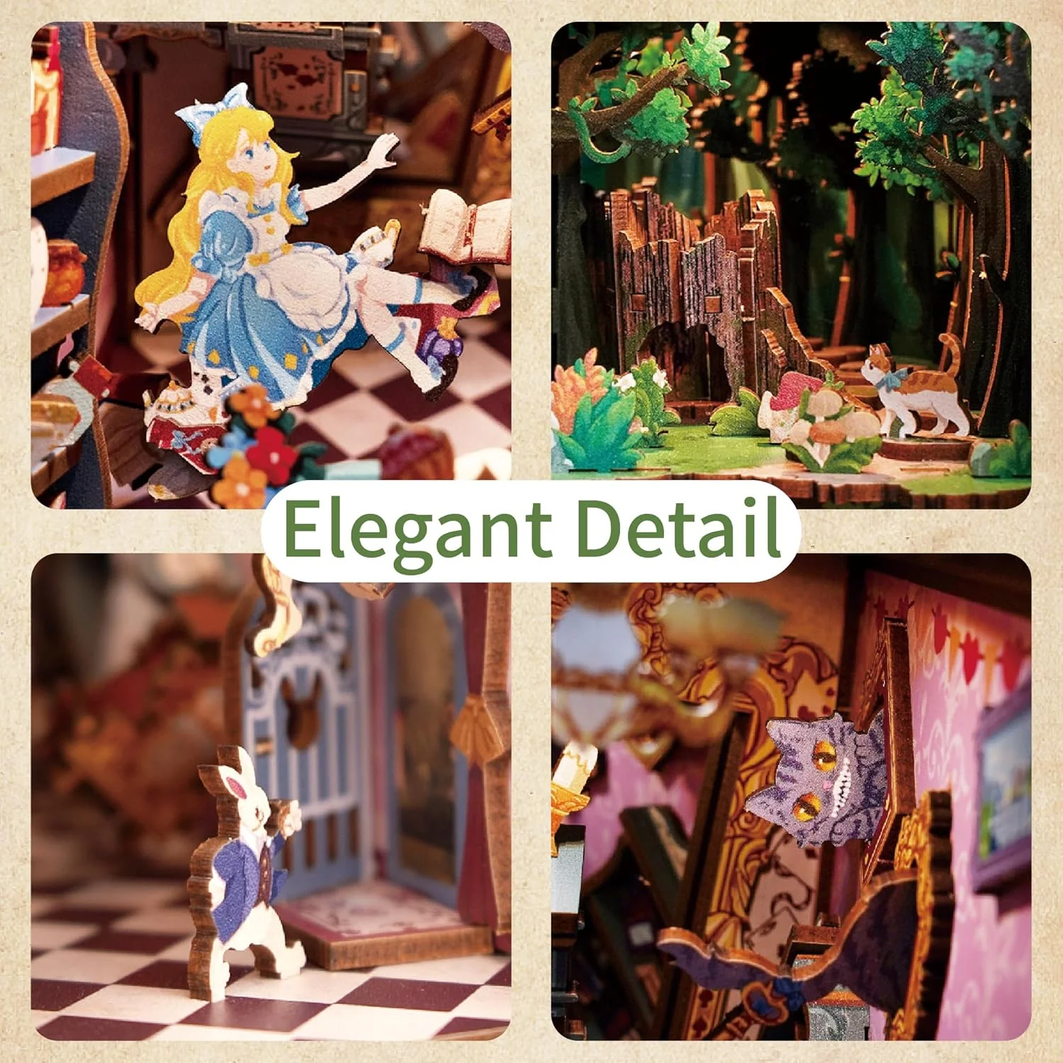 Tonecheer Alice in Wonderland Book Nook Wooden Model Kit - Image 5